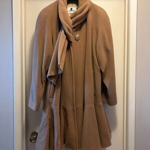Camel Scarf-Detail Women's Sweater Coat